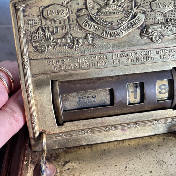As Is Vintage Embossed Brass Perpetual Desk Calendar - Picture 9 of 16